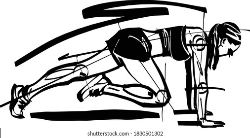 the vector illustration of the fit female athlete doing sit ups exercise