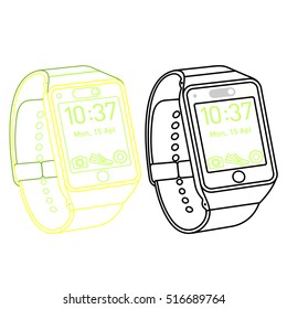 Vector illustration of fitness band, smart watch. Fitness tracker for sports, smart watch. Motivational poster, banners, brochures, covers. Isolated on white background.