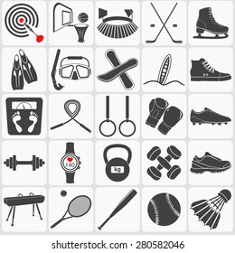 Vector illustration of fitness icon. Black and white sport set. 