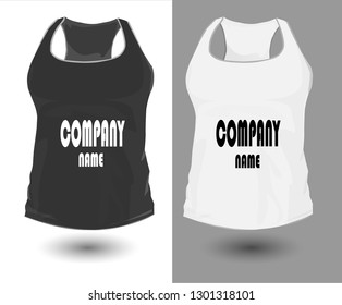 Vector illustration fitness jersey for women. Realistic illustration of sportswear. Realistic vector objects on a gray background. White black colors.