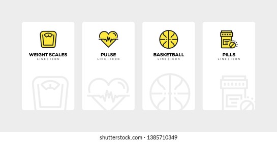 VECTOR ILLUSTRATION OF FITNESS LINE ICON SET