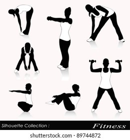 Vector illustration of fitness silhouettes isolated on white