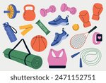 Vector illustration of fitness sports. Different sports equipment