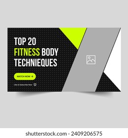 Vector illustration fitness techniques video thumbnail banner design, exercise video cover banner design, customizable vector eps 10 file format