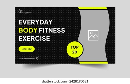 Vector illustration fitness tips and tricks video thumbnail banner design, body fitness techniques video cover banner design, fully customizable vector eps 10 file format