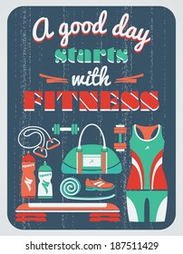 Vector illustration. Fitness vintage poster. 