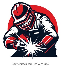 vector illustration of a fitter doing welding on a white background