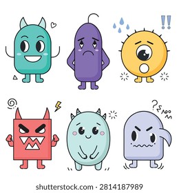 Vector illustration of five animated animals showing various emotions and poses