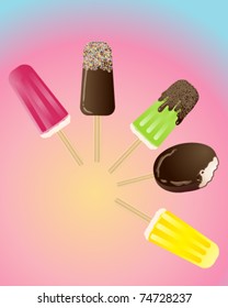 vector illustration of five assorted ice lollies in eps 10 format