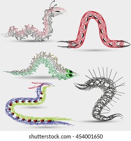 Vector illustration of five caterpillar
Drawing style graphics on a light background,  set five abstraction caterpillar for Decoration and Design