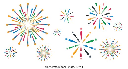 Vector illustration of five colored colorful fireworks