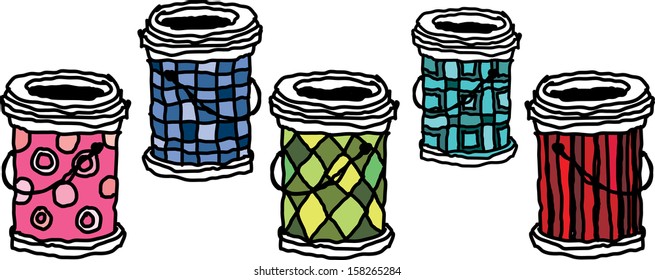 Vector illustration of five colorful cans of paint