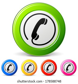 vector illustration of five colors telephone icons on white background