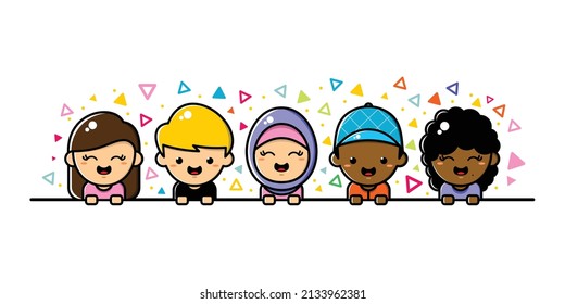 vector illustration of five cute little kids