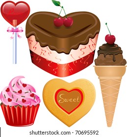 Vector Illustration of five different Valentine Sweets.