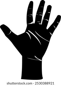 Vector illustration of five finger open palm, high five, bye, black and white