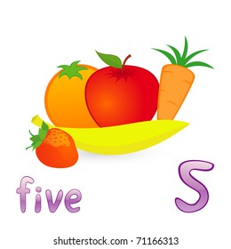 Vector illustration of five fruits for children education