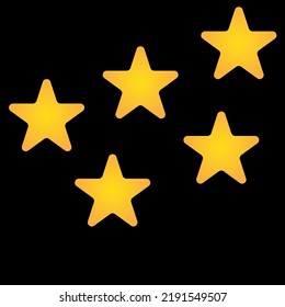 Vector illustration of five golden yellow stars in a row - best, top quality concept graphic representation