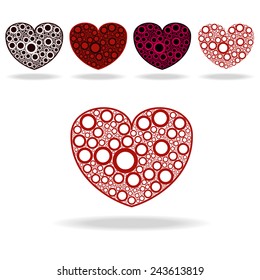 Vector illustration of five hearts made of circles