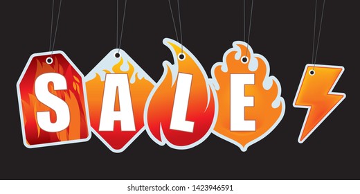 Vector illustration. Five hot sale labels in different shapes and backgrounds.