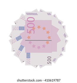 Vector illustration five hundred euro banknotes isolated on a white background. Stack of paper money in flat design. Money icon