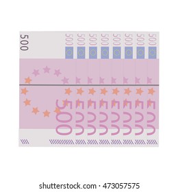 Vector illustration five hundred euro banknotes isolated on a white background. Stack of paper money in flat design. Money icon