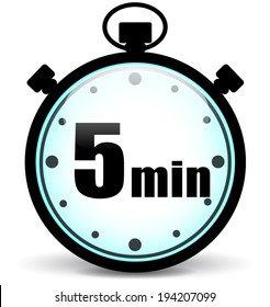 Vector illustration of five minutes stopwatch on white background
