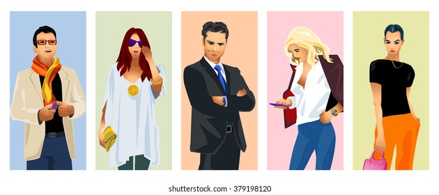 Vector illustration of a five modern young people