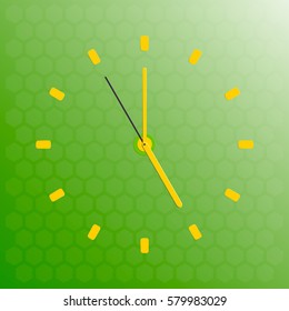 Vector illustration five o'clock on green background