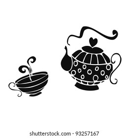 Vector illustration, five o'clock tea, card concept, white background.