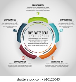 Vector Illustration Of Five Parts Gear Infographic Design Element.