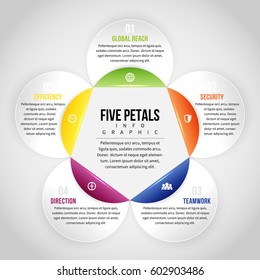 Vector illustration of five petals infographic design element.