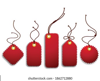 Vector Illustration of Five Price Tags with Zigzag Edges and Shadows isolated on White	