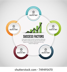 Vector illustration of Five Process Circle Clips Infographic design element.