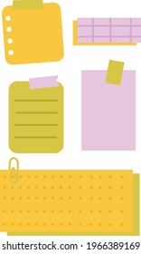 Vector illustration of five sheets of diary notes. The illustration can be used in the design of a daily planner, web applications and websites, and postcards. 