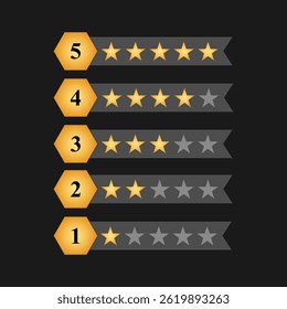 Vector illustration of Five Star Rating bar isolated on black background