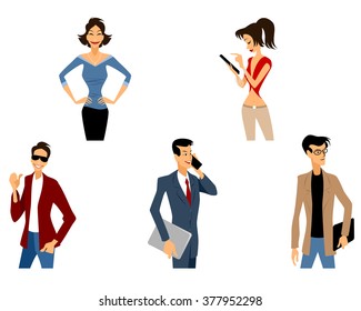 Vector illustration of a five teenagers set