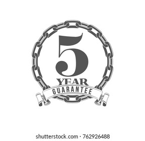 Vector illustration Five Years Warranty icon background with ribbon and anchor chain isolated on white. Poster, label, badge or brochure template. Banner with Logo 5 years guarantee Label obligations