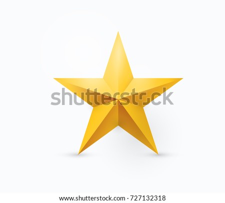 Vector illustration of five-pointed gold metal star design with light and shadow in realistic simple 3D style