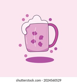 vector illustration of fizzy ice cream drink in pink glass