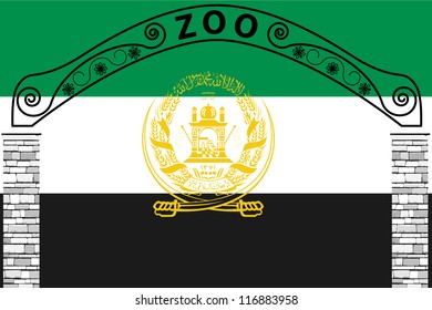 Vector Illustration of the flag of Afghanistan with a zoo entrance