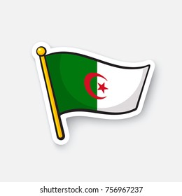 Vector illustration. Flag of Algeria. Countries in Africa. Location symbol for travelers. Isolated on white background. Cartoon sticker with contour. Decoration for greeting cards, patches, prints