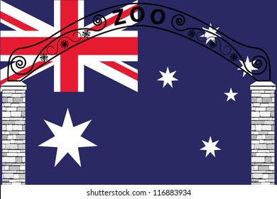 Vector Illustration of the flag of Australia with a zoo entrance