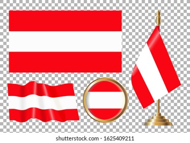 
Vector illustration of the flag of Austria. Set of options for the flag of Austria. Isolated objects.