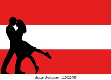 Vector illustration of the flag of Austria silhouette of a couple in love