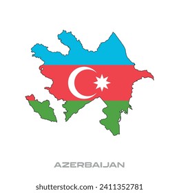 Vector illustration of the flag of Azerbaijan with black contours on a white background