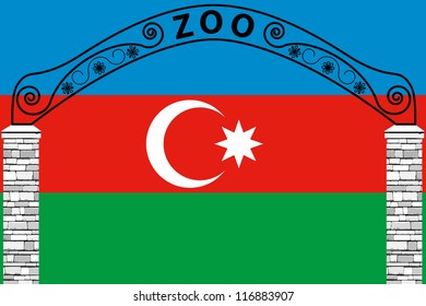 Vector Illustration of the flag of Azerbaijan with a zoo entrance
