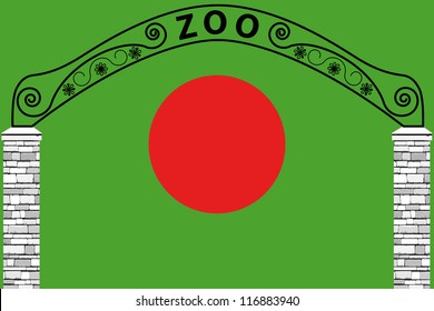 Vector Illustration of the flag of Bangladesh with a zoo entrance