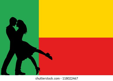 Vector illustration of the flag of Benin silhouette of a couple in love