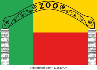 Vector Illustration of the flag of Benin with a zoo entrance
